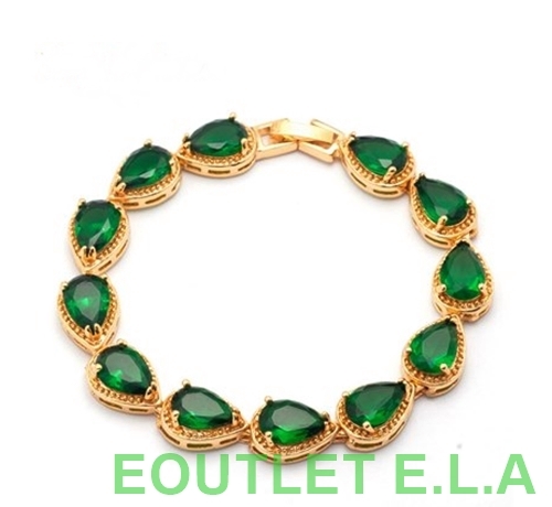 DROP SHAPE SIM EMERALD GOLD PLATED BRACELET-18cm